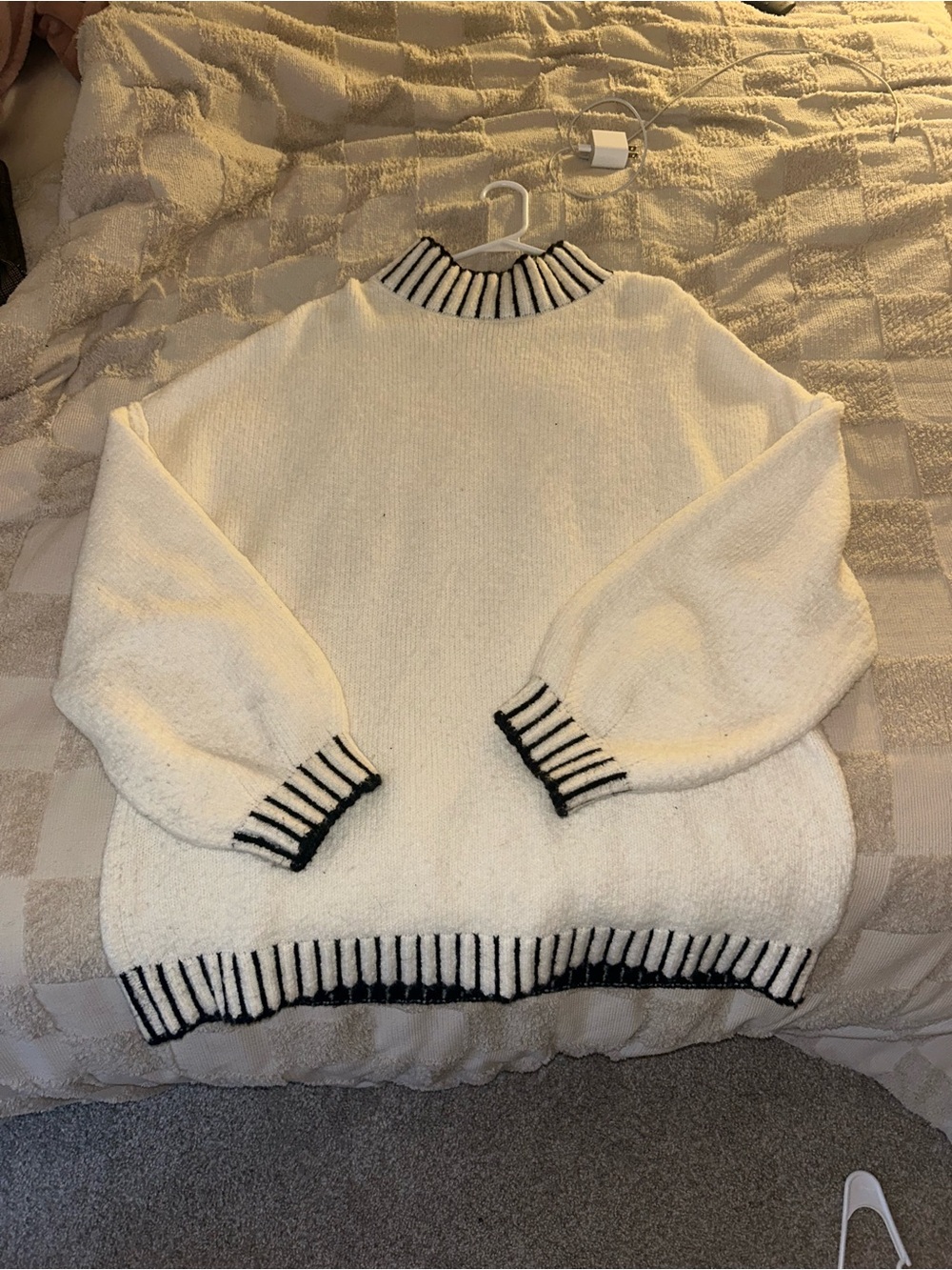 PrettyGarden Cozy Cream Knit Sweater with Contrast Trim